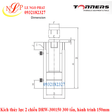 Kích thủy lực 2 chiều DRW-300150 300 tấn, hành trình 150mm