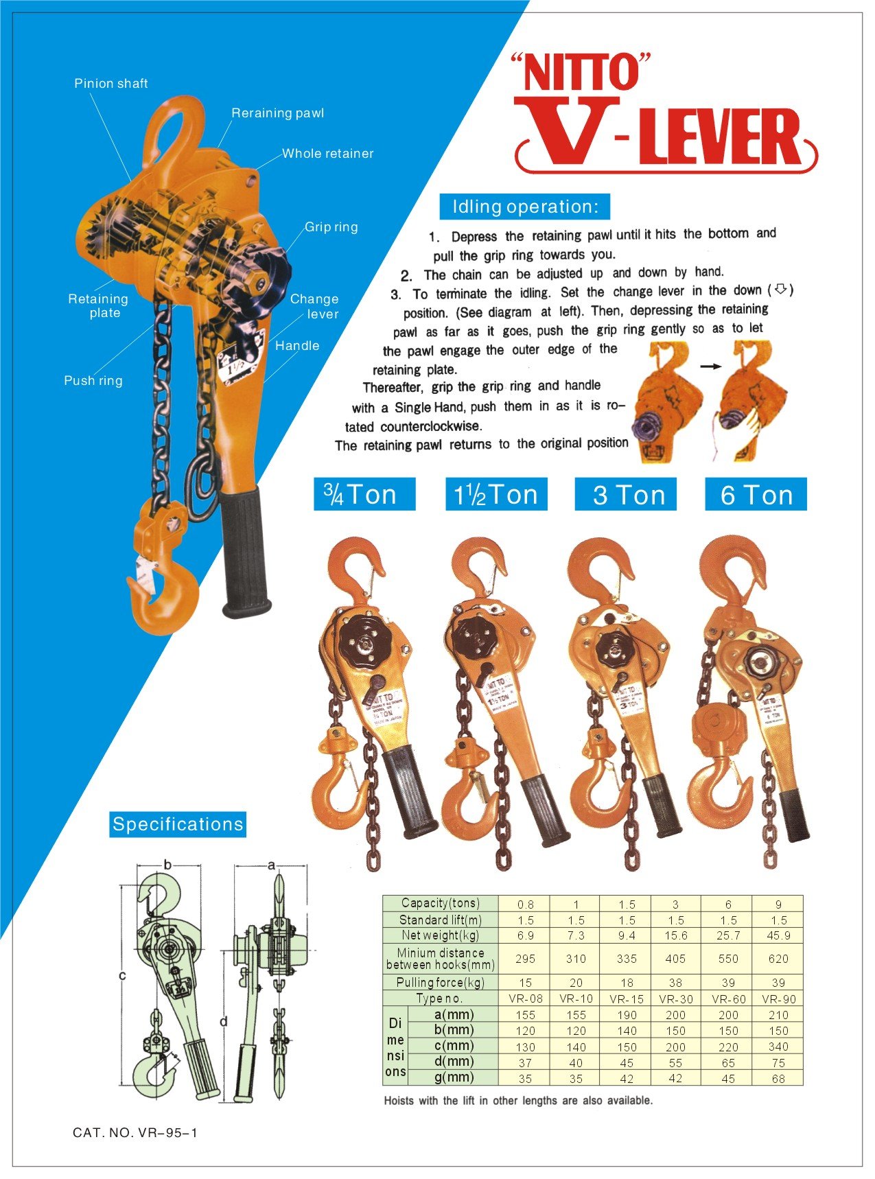 Pa lăng xích lắc tay 9 tấn Nitto VR-90