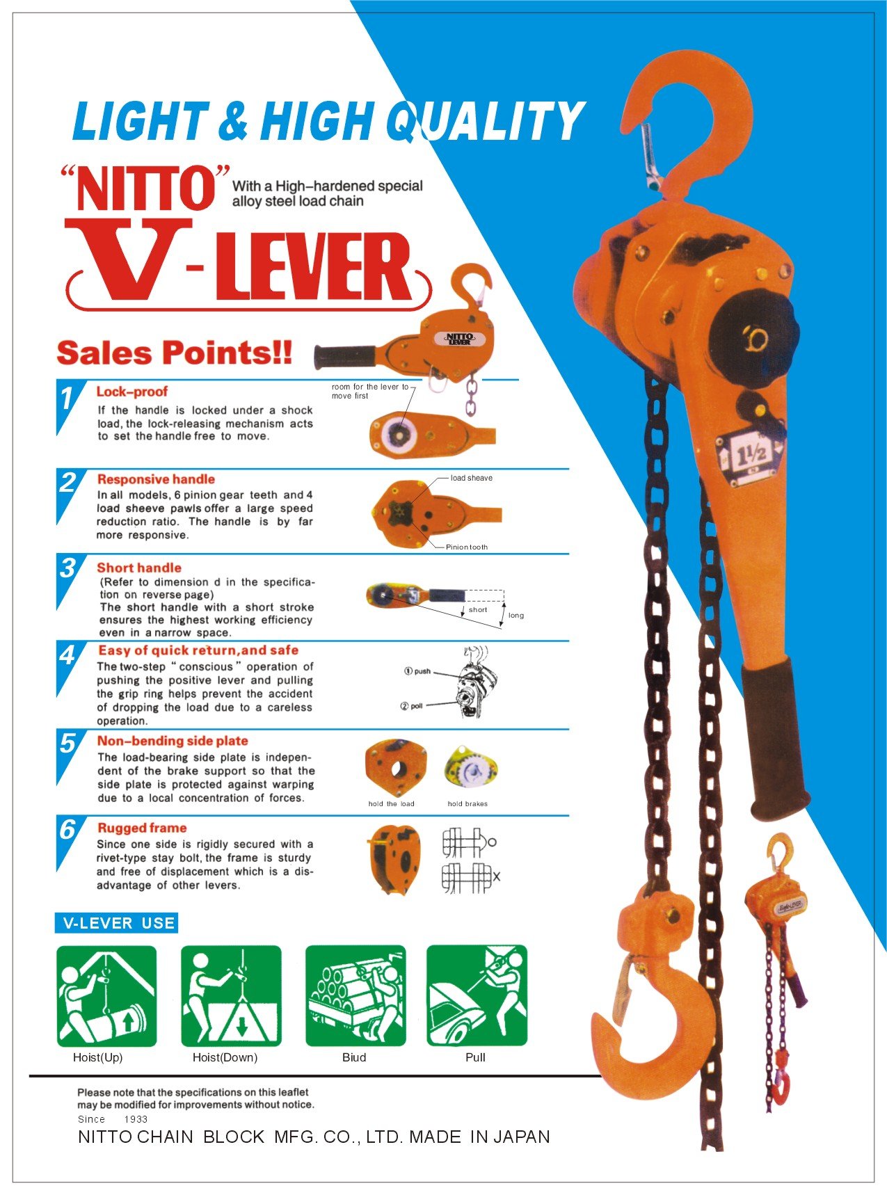 Pa lăng xích lắc tay 1 tấn Nitto VR-10