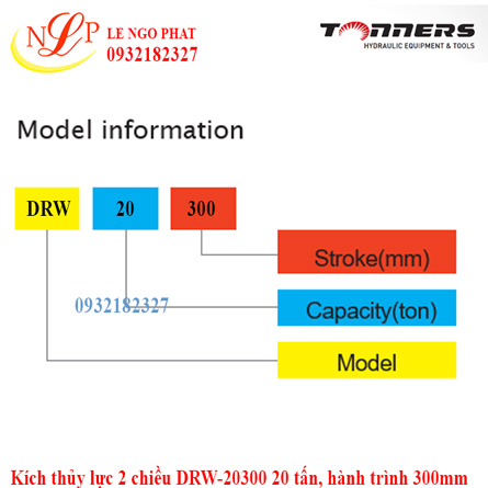 Kích thủy lực 2 chiều DRW-20300 20 tấn, hành trình 300mm