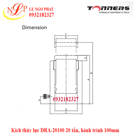 Kích thủy lực DRA-20100 20 tấn, hành trình 100mm