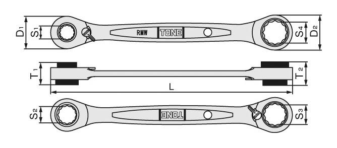Cờ lê 2 đầu bánh cóc với 4 kích cỡ tròng - TONE RMW