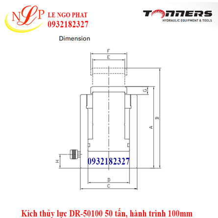 Kích thủy lực DR-50100 50 tấn, hành trình 100mm