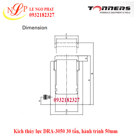 Kích thủy lực DRA-3050 30 tấn, hành trình 50mm