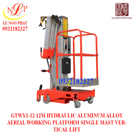 GTWY1-12 12M HYDRAULIC ALUMINUM ALLOY AERIAL WORKING PLATFORM SINGLE MAST VERTICAL LIFT