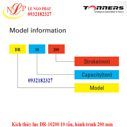 Kích thủy lực DR-10200 10 tấn, hành trình 200 mm