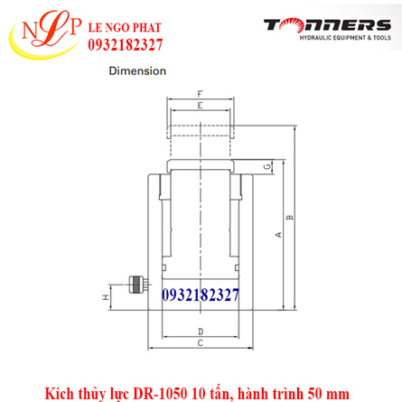 Kích thủy lực DR-1050 10 tấn, hành trình 50 mm