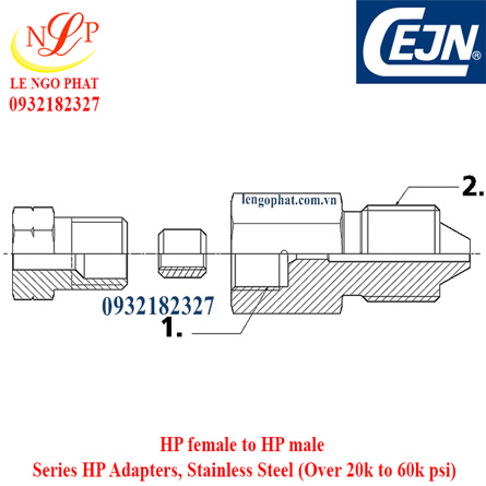 HP female to HP male - HP Adapters Stainless Steel 60k psi