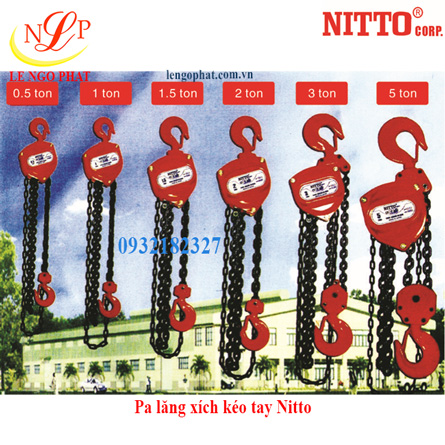 Pa lăng xích kéo tay 10 tấn 5 met Nitto 100VP5