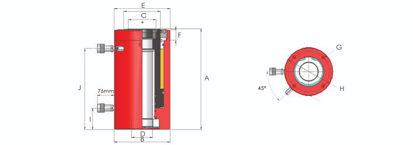 Bản vẽ kỹ thuật của kích thủy lực rỗng tâm 2 chiều HHR302