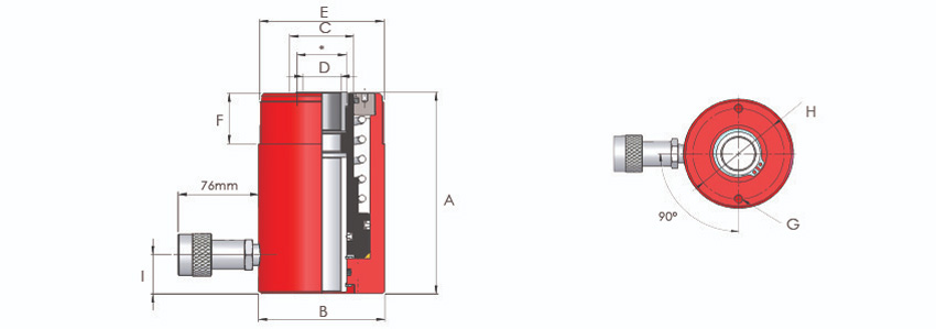 Bản vẽ kỹ thuật của kích thủy lực rỗng tâm 1 chiều HHS202